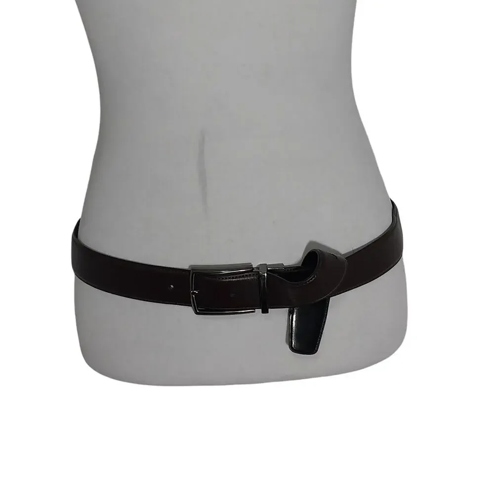 PERRY ELLIS! CHOCOLATE BROWN GENUINE LEATHER W SMOKY SILVER BUCKLE BELT! SZ 34